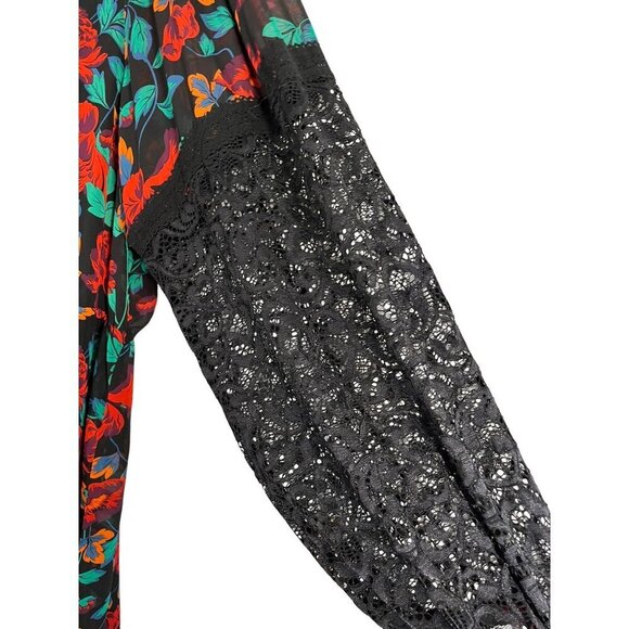 Torrid Dress 4X Red Floral Maxi Peasant Chiffon Lace Fairy Whimsigoth Feminine - Picture 7 of 15